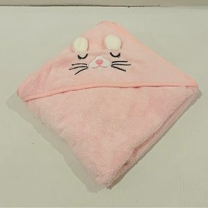 Cute Baby Cat Cartoon Design Pink Towel with Hood with Ears Appx Size 3l” New